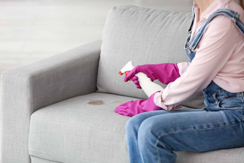 Applying the Cleaning Solution on Fabric Couch