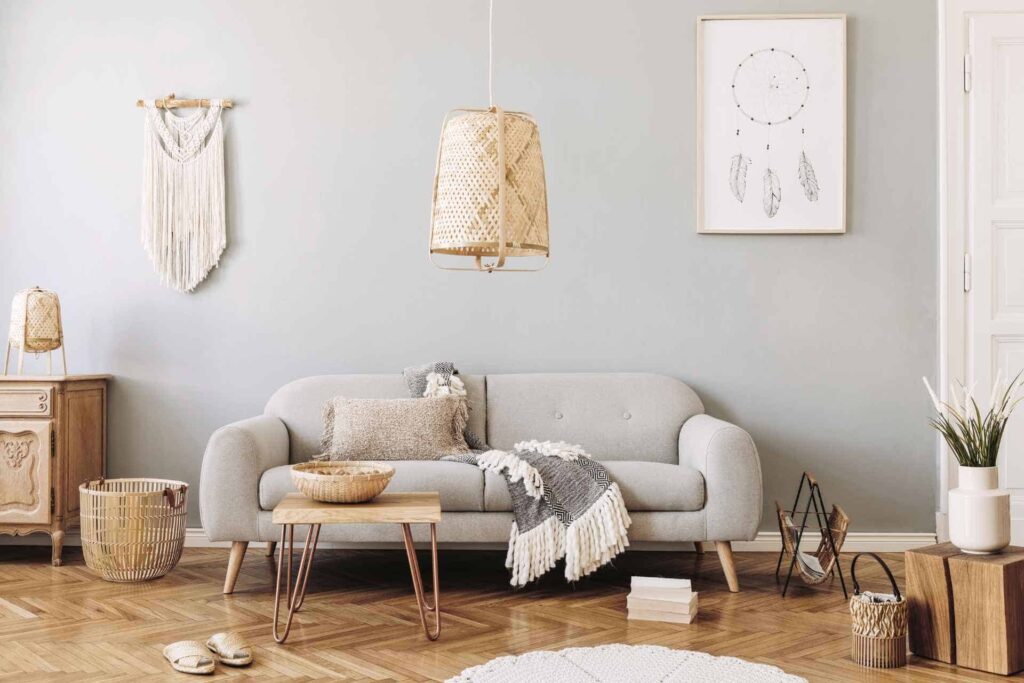 Grey Couch in a Bohemian Theme